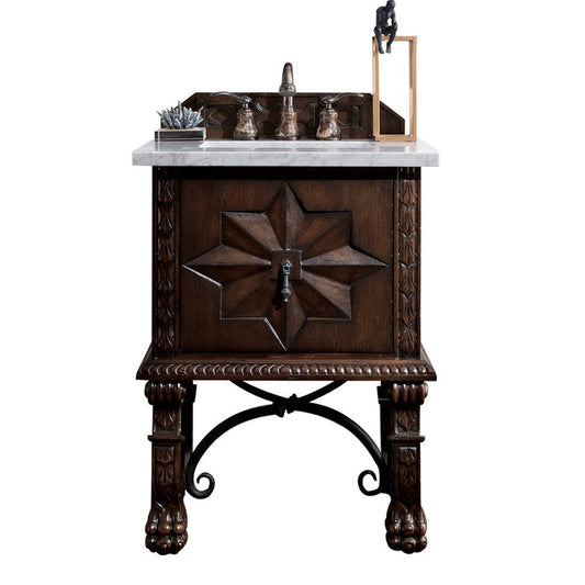 James Martin Vanities Balmoral 26" Antique Walnut Single Vanity Cabinet With 3cm Arctic Fall Solid Surface Top