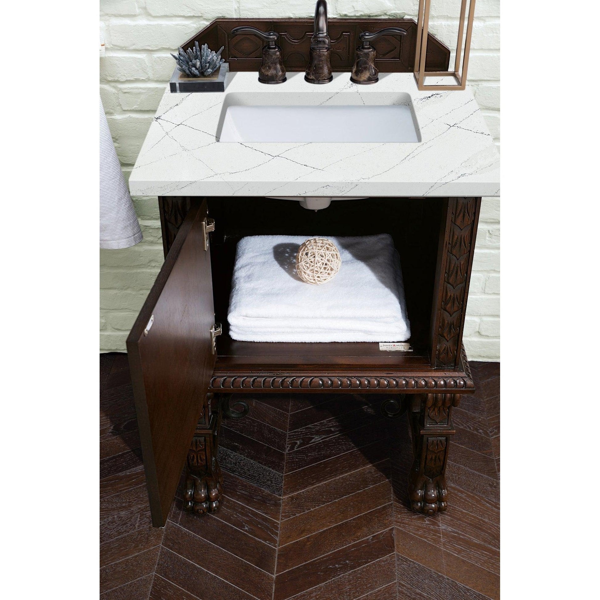 James Martin Vanities Balmoral 26" Antique Walnut Single Vanity Cabinet With 3cm Ethereal Noctis Quartz Top