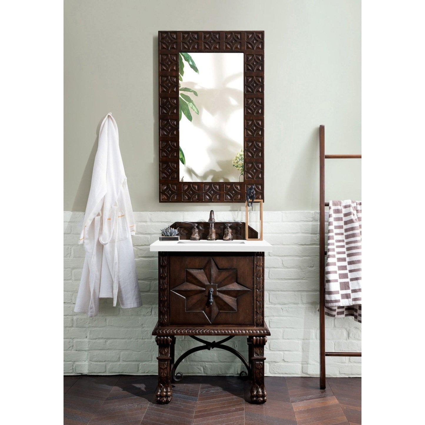 James Martin Vanities Balmoral 26" Antique Walnut Single Vanity Cabinet With 3cm White Zeus Quartz Top