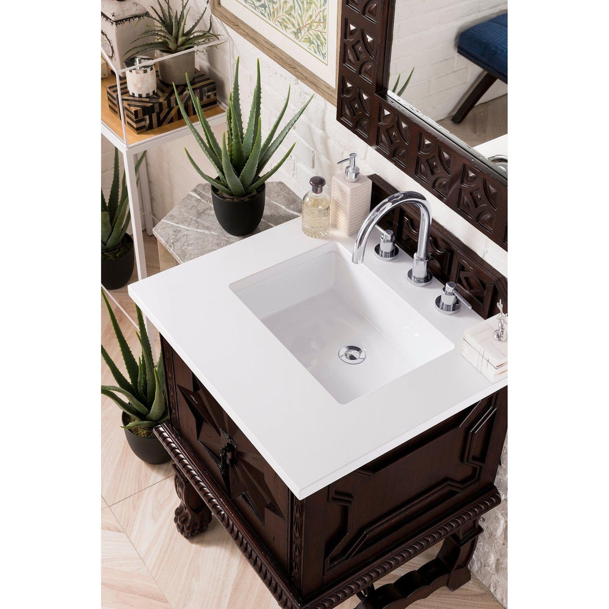 James Martin Vanities Balmoral 26" Antique Walnut Single Vanity Cabinet With 3cm White Zeus Quartz Top