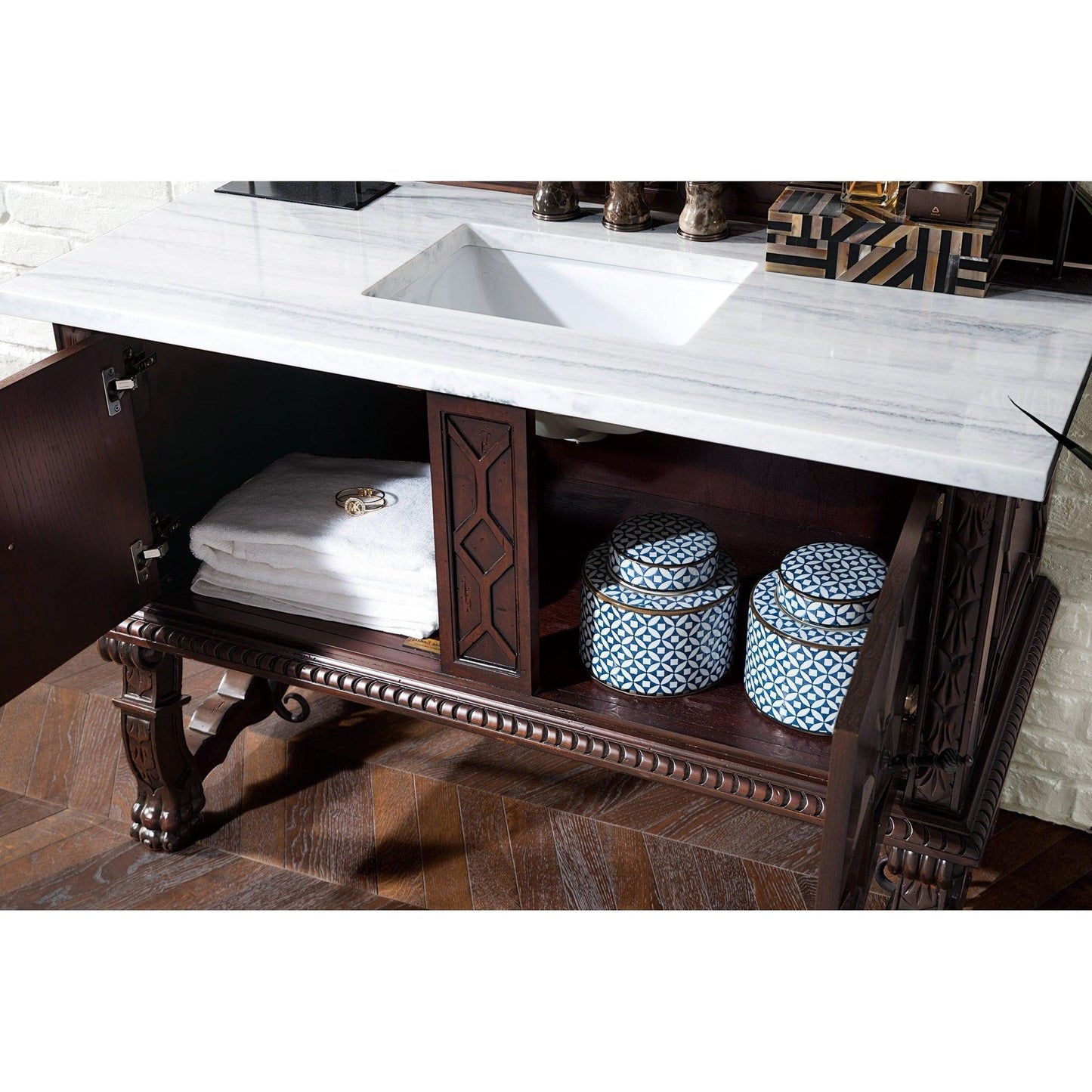 James Martin Vanities Balmoral 48" Antique Walnut Single Vanity With 3cm Arctic Fall Solid Surface Top