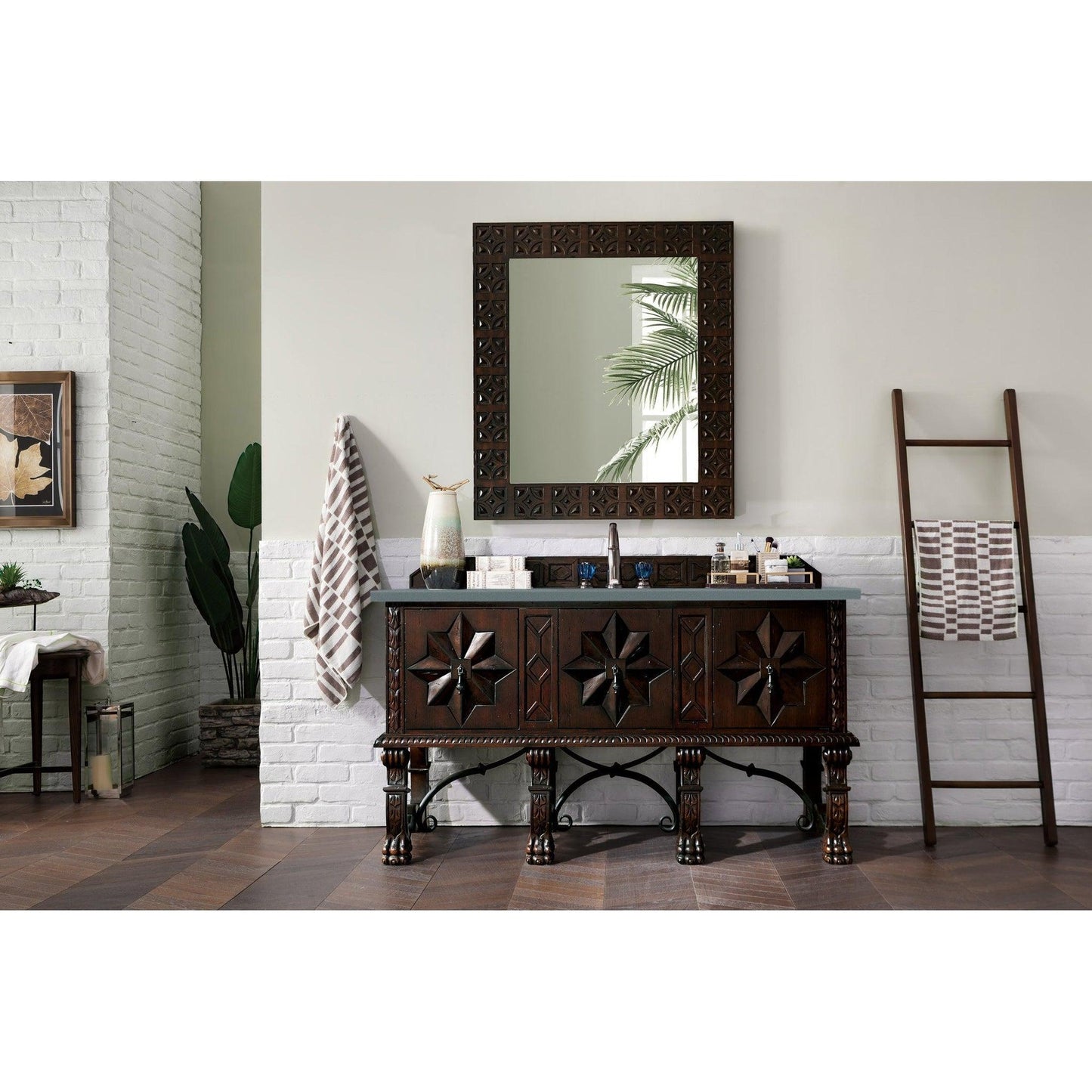 James Martin Vanities Balmoral 60" Antique Walnut Single Vanity Cabinet With 3cm Cala Blue Quartz Top