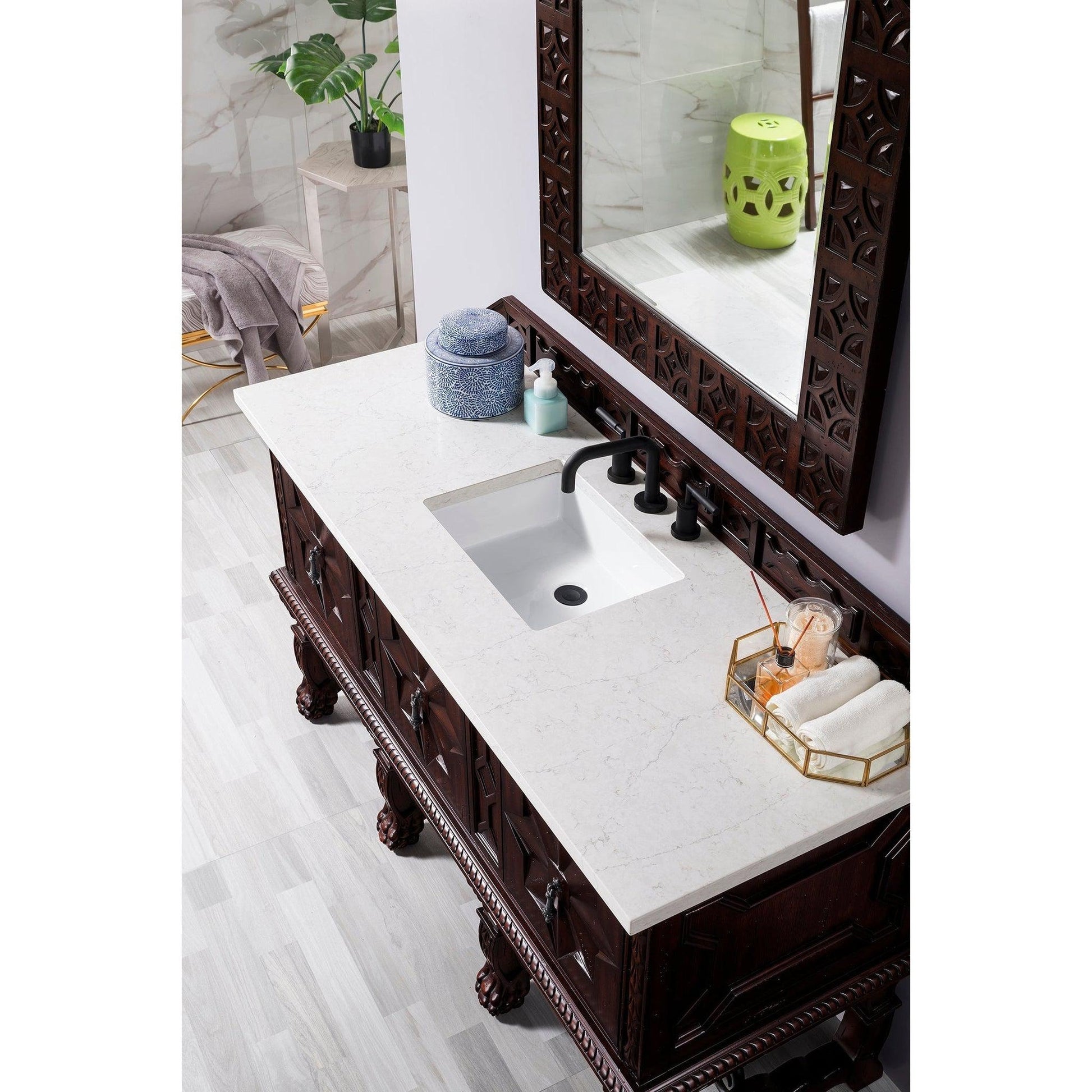 James Martin Vanities Balmoral 60" Antique Walnut Single Vanity Cabinet With 3cm Eternal Jasmine Pearl Quartz Top