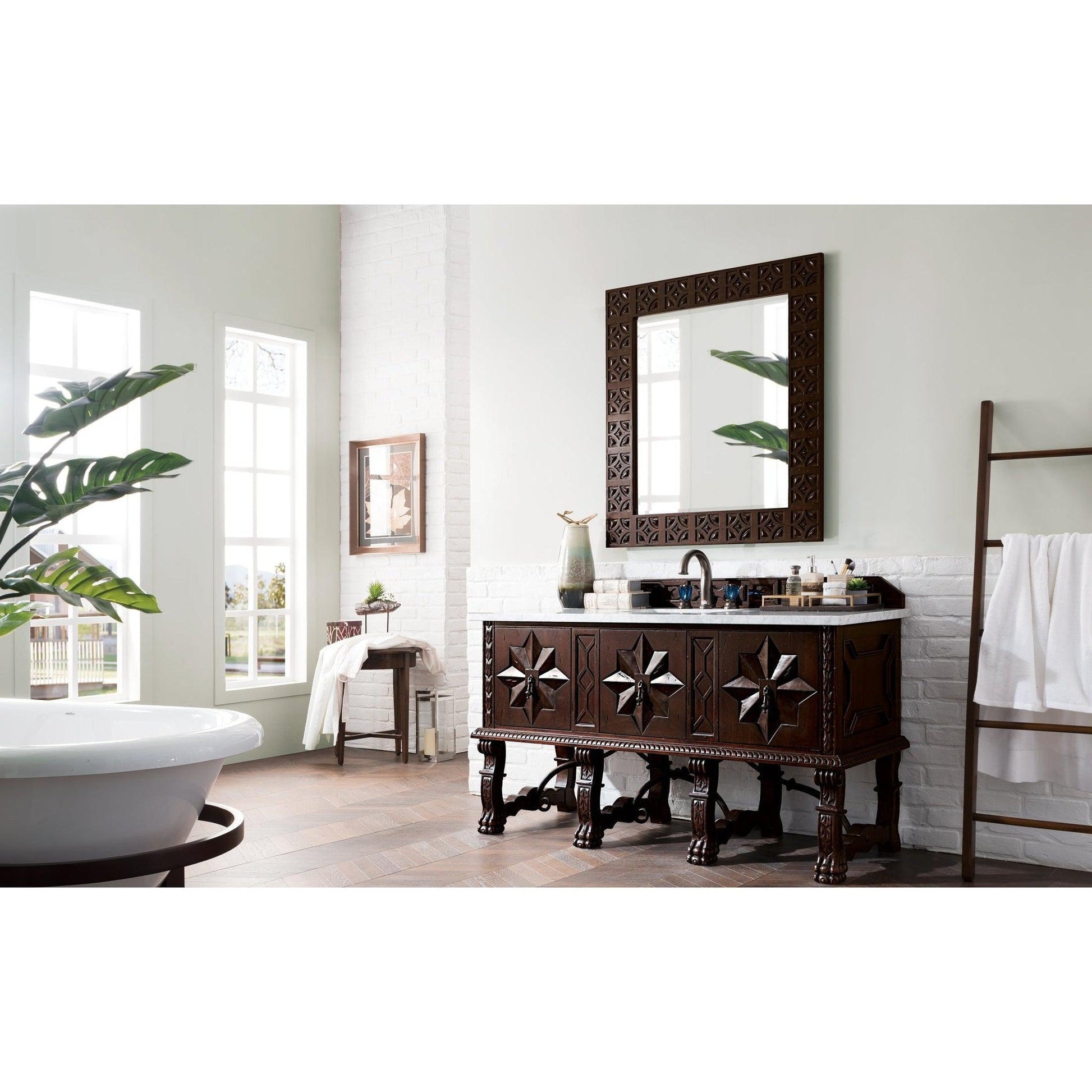 James Martin Vanities Balmoral 60" Antique Walnut Single Vanity With 3cm Carrara Marble Top