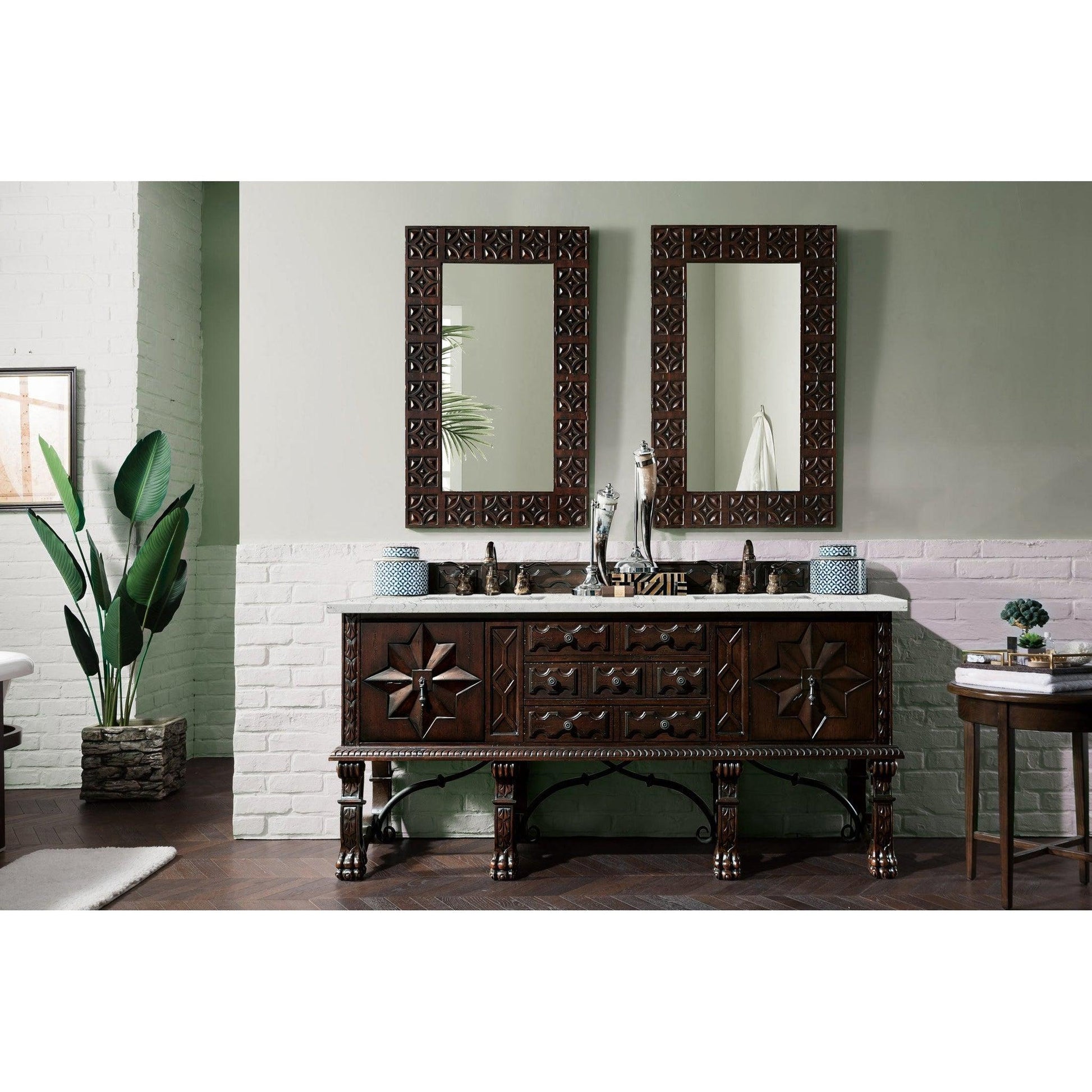 James Martin Vanities Balmoral 72" Antique Walnut Double Vanity Cabinet With 3cm Eternal Jasmine Pearl Quartz Top