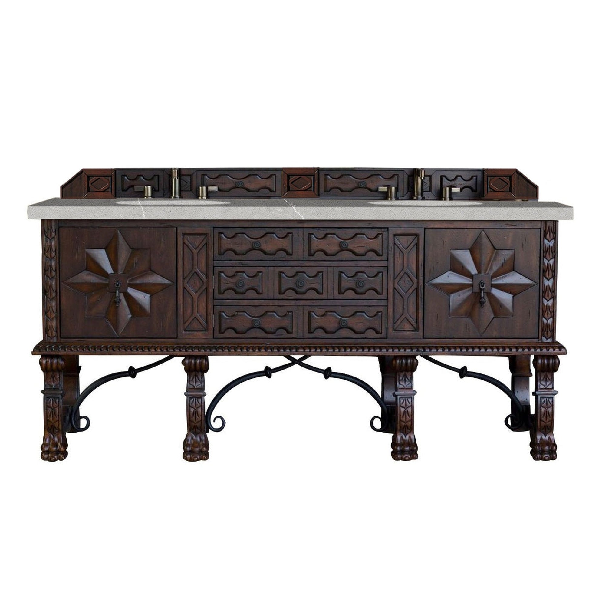 James Martin Vanities Balmoral 72" Antique Walnut Double Vanity Cabinet With 3cm Eternal Serena Quartz Top