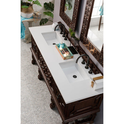 James Martin Vanities Balmoral 72" Antique Walnut Double Vanity Cabinet With 3cm White Zeus Quartz Top