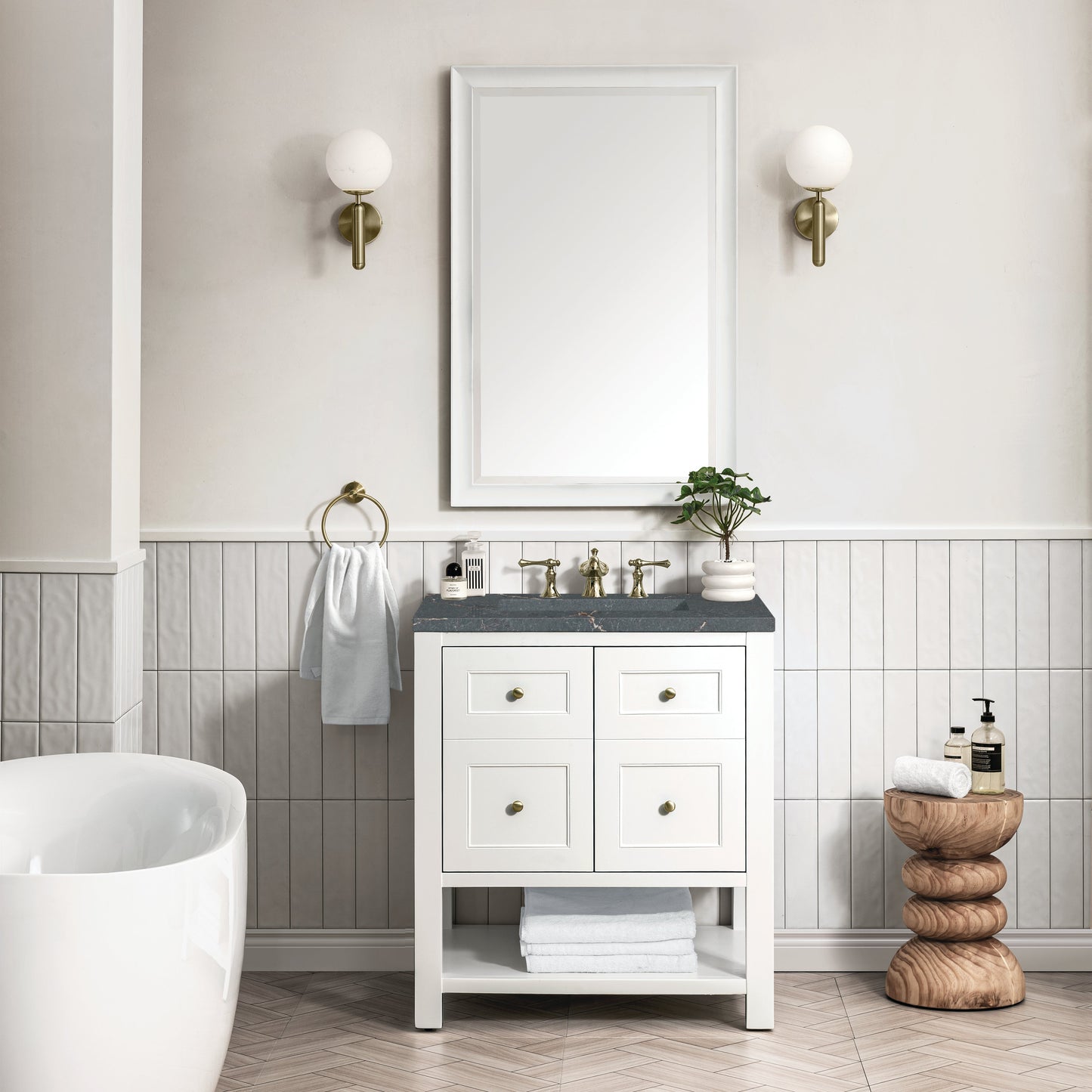 James Martin Vanities Breckenridge 30" Bright White Single Vanity With 3 cm Parisien Bleu Top