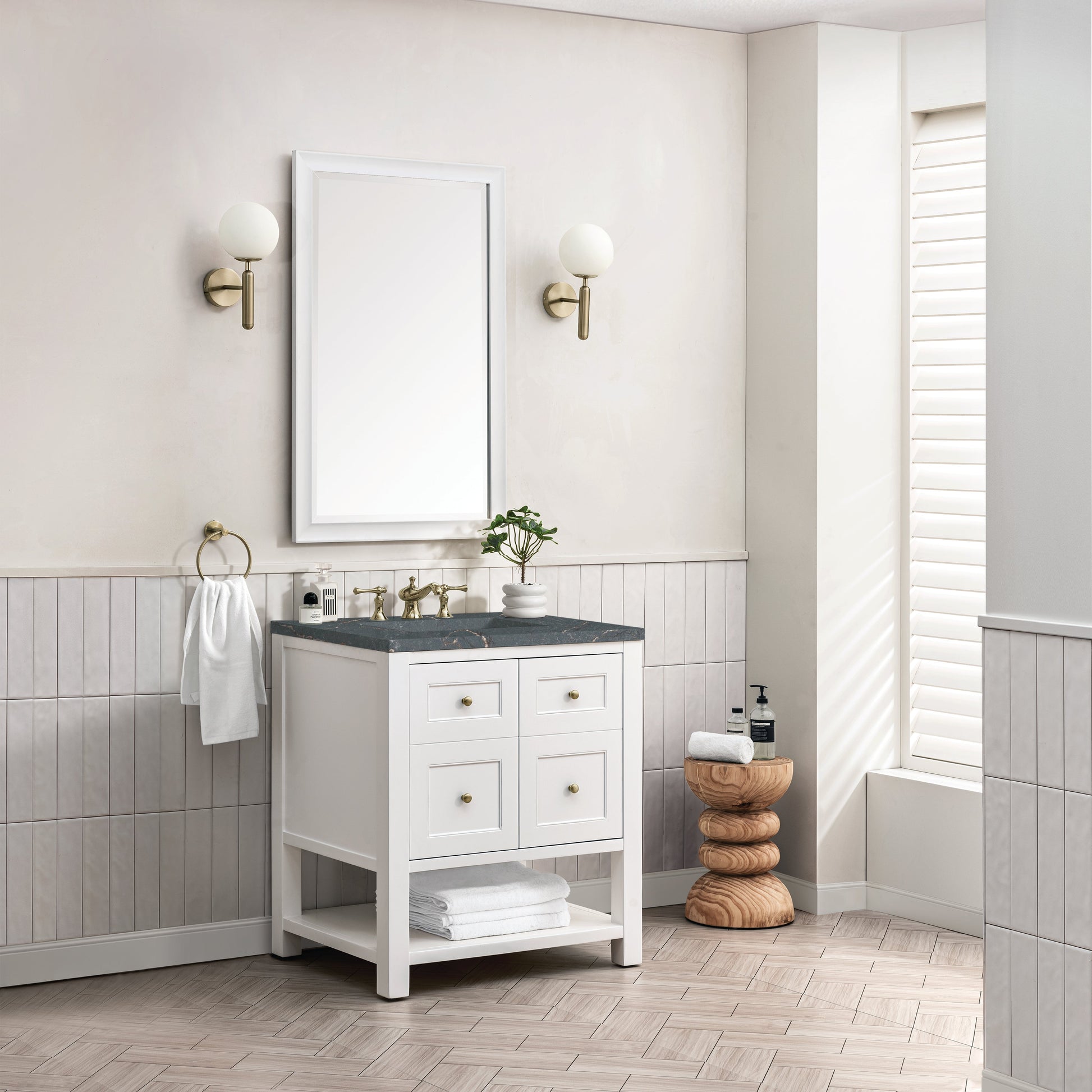 James Martin Vanities Breckenridge 30" Bright White Single Vanity With 3 cm Parisien Bleu Top