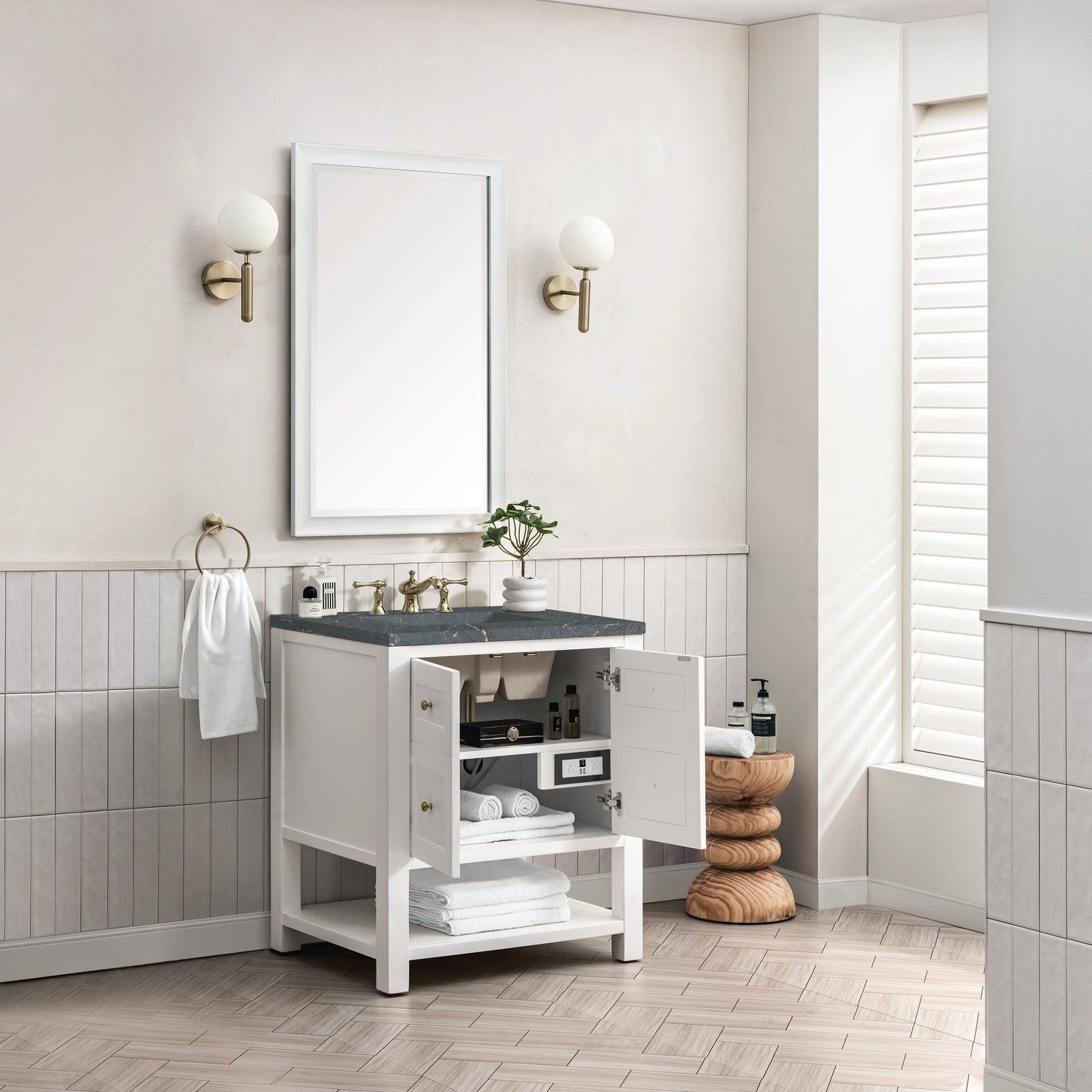 James Martin Vanities Breckenridge 30" Bright White Single Vanity With 3 cm Parisien Bleu Top