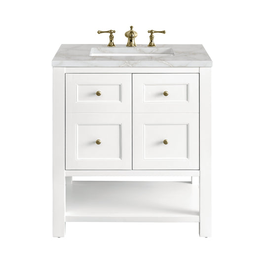 James Martin Vanities Breckenridge 30" Bright White Single Vanity With 3 cm Victorian Silver Top