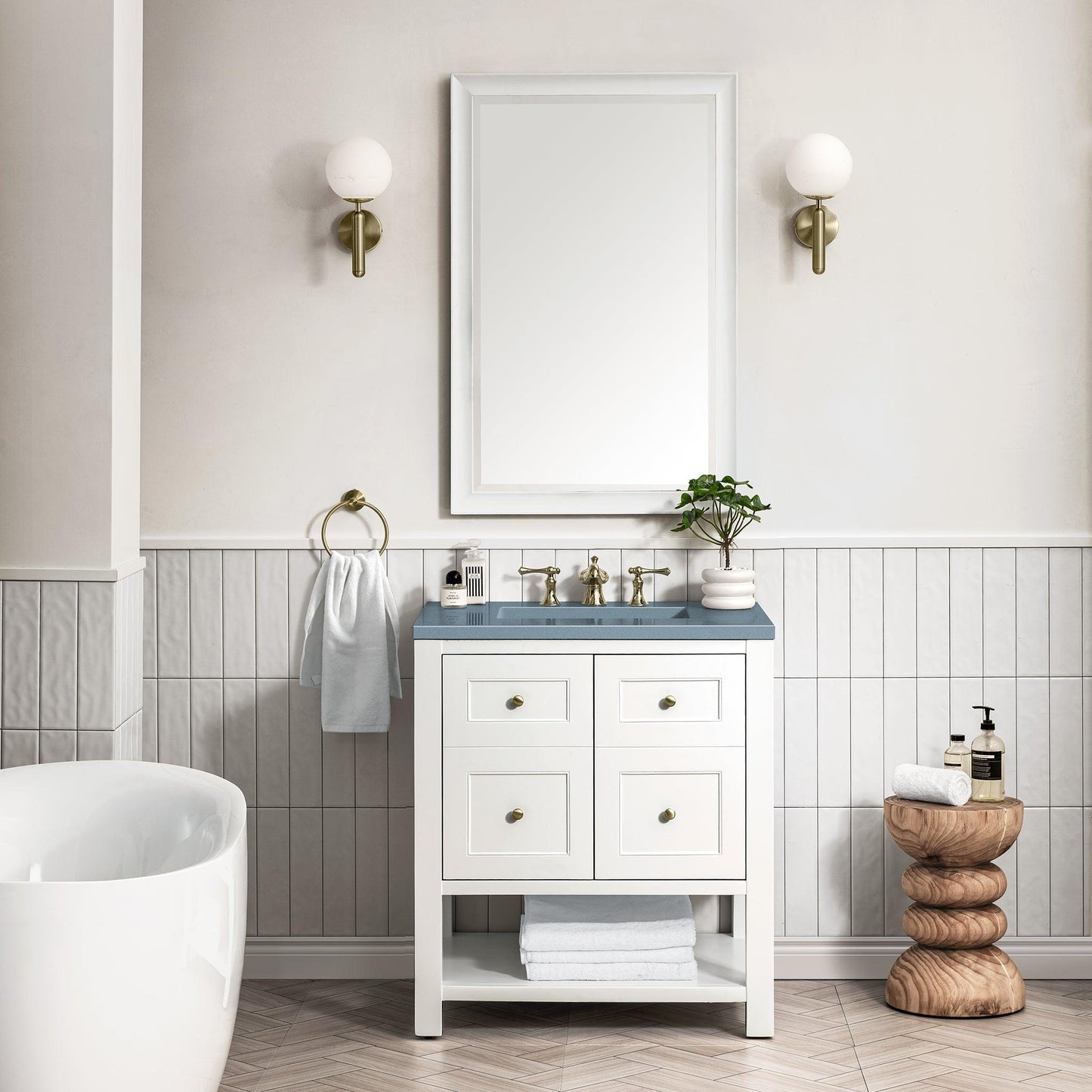 James Martin Vanities Breckenridge 30" Bright White Single Vanity With 3cm Cala Blue Top