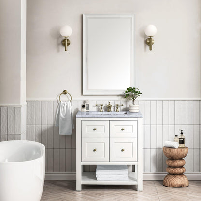 James Martin Vanities Breckenridge 30" Bright White Single Vanity With 3cm Carrara Marble Top