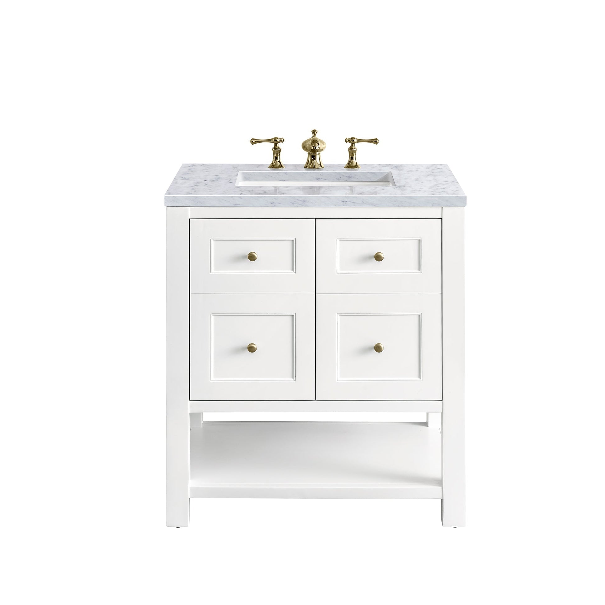 James Martin Vanities Breckenridge 30" Bright White Single Vanity With 3cm Carrara Marble Top