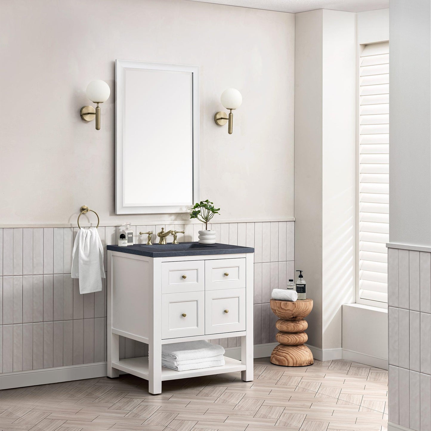 James Martin Vanities Breckenridge 30" Bright White Single Vanity With 3cm Charcoal Soapstone Top