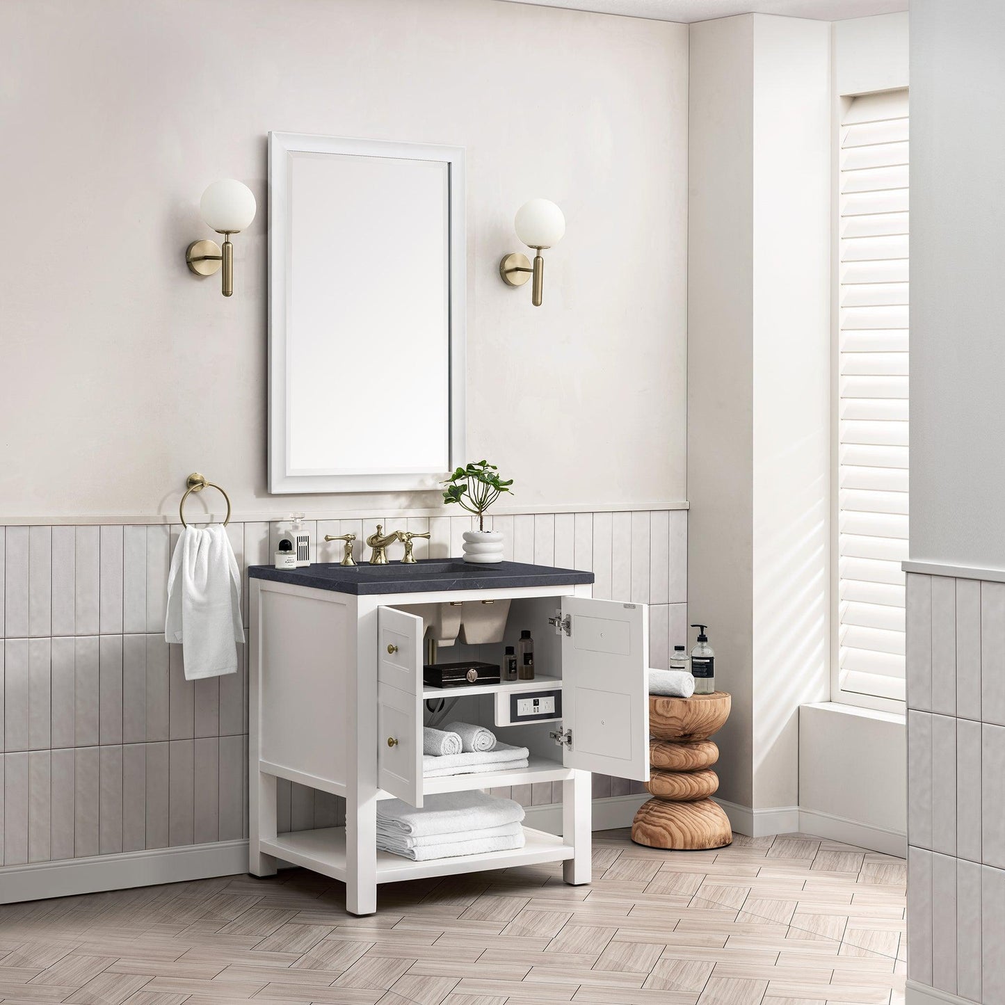 James Martin Vanities Breckenridge 30" Bright White Single Vanity With 3cm Charcoal Soapstone Top