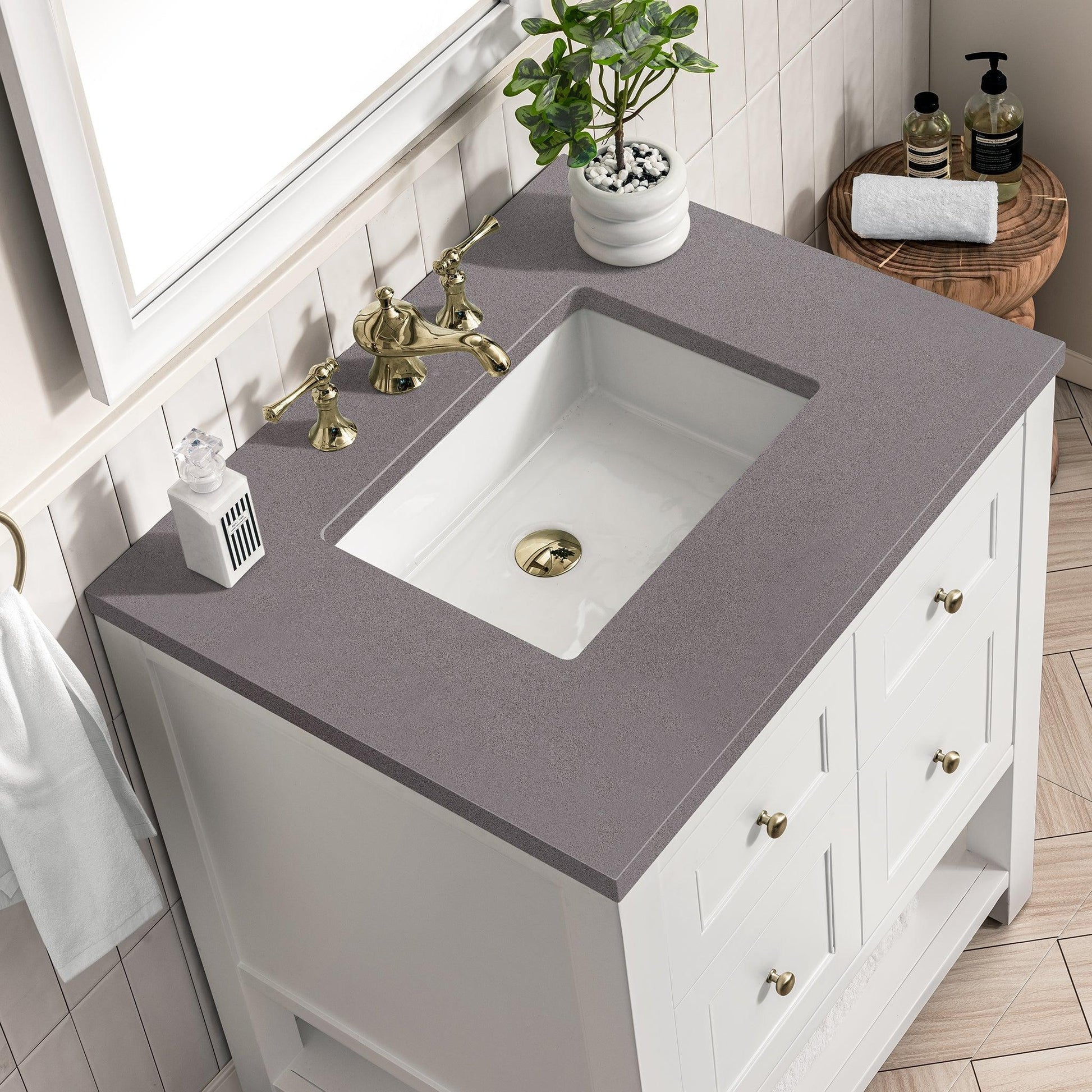 James Martin Vanities Breckenridge 30" Bright White Single Vanity With 3cm Grey Expo Top