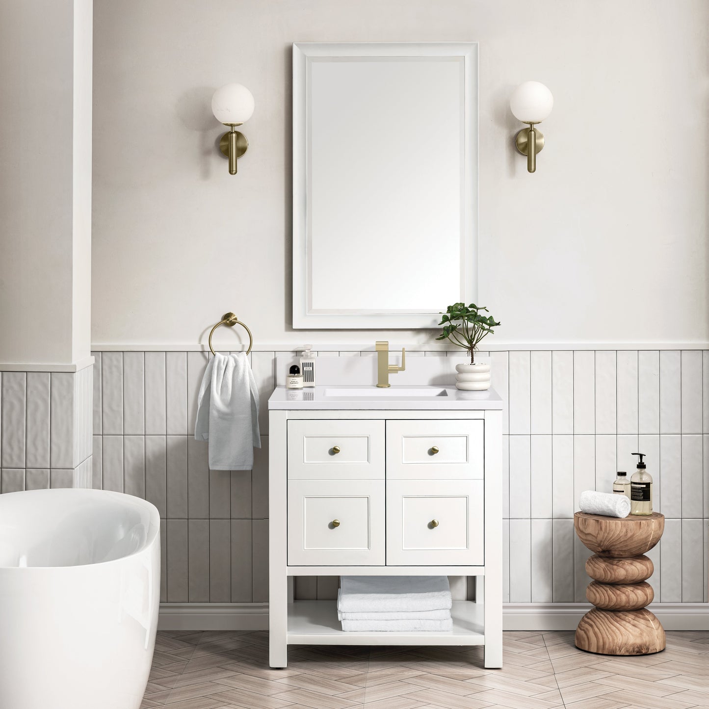 James Martin Vanities Breckenridge 30" Bright White Single Vanity With Single Hole 3 cm White Zeus Top & Backsplash