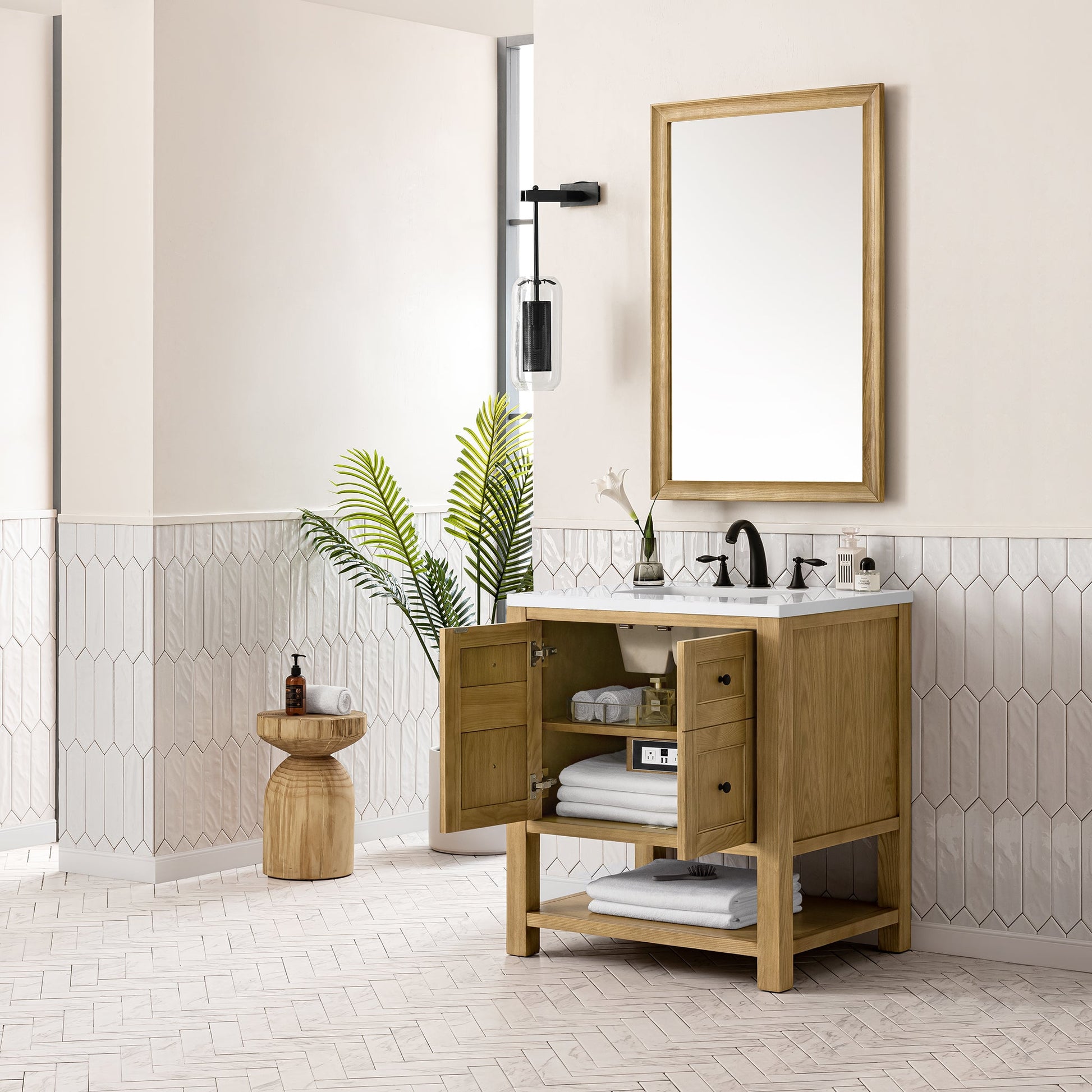 James Martin Vanities Breckenridge 30" Light Natural Oak Single Vanity With 3 cm White Zeus Top