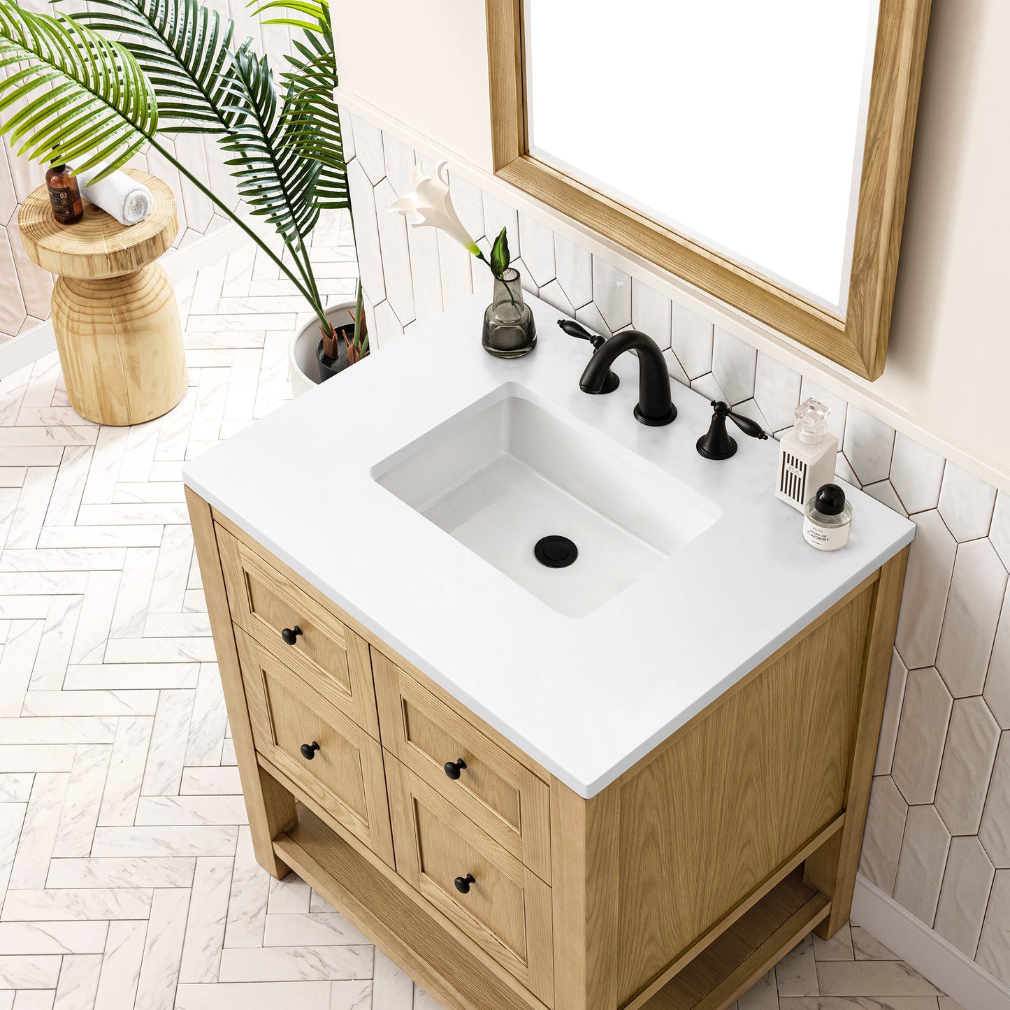 James Martin Vanities Breckenridge 30" Light Natural Oak Single Vanity With 3 cm White Zeus Top