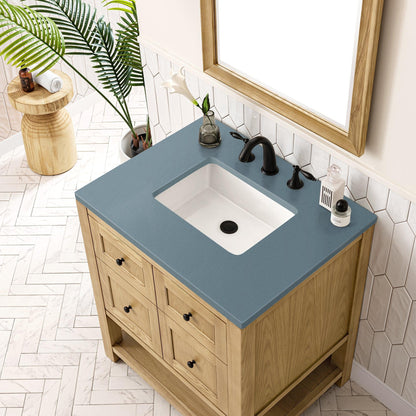 James Martin Vanities Breckenridge 30" Light Natural Oak Single Vanity With 3cm Cala Blue Top