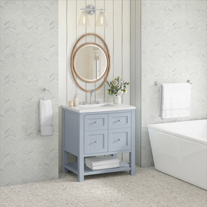 James Martin Vanities Breckenridge 30" Serenity Blue Single Vanity With 3cm Arctic Fall Solid Surface Top