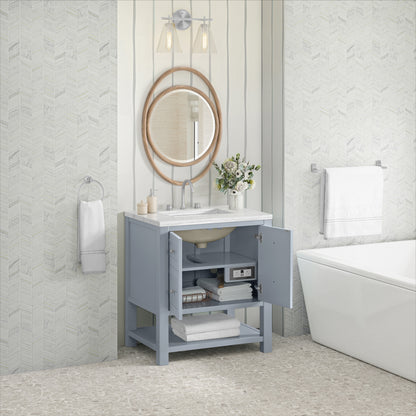 James Martin Vanities Breckenridge 30" Serenity Blue Single Vanity With 3cm Arctic Fall Solid Surface Top