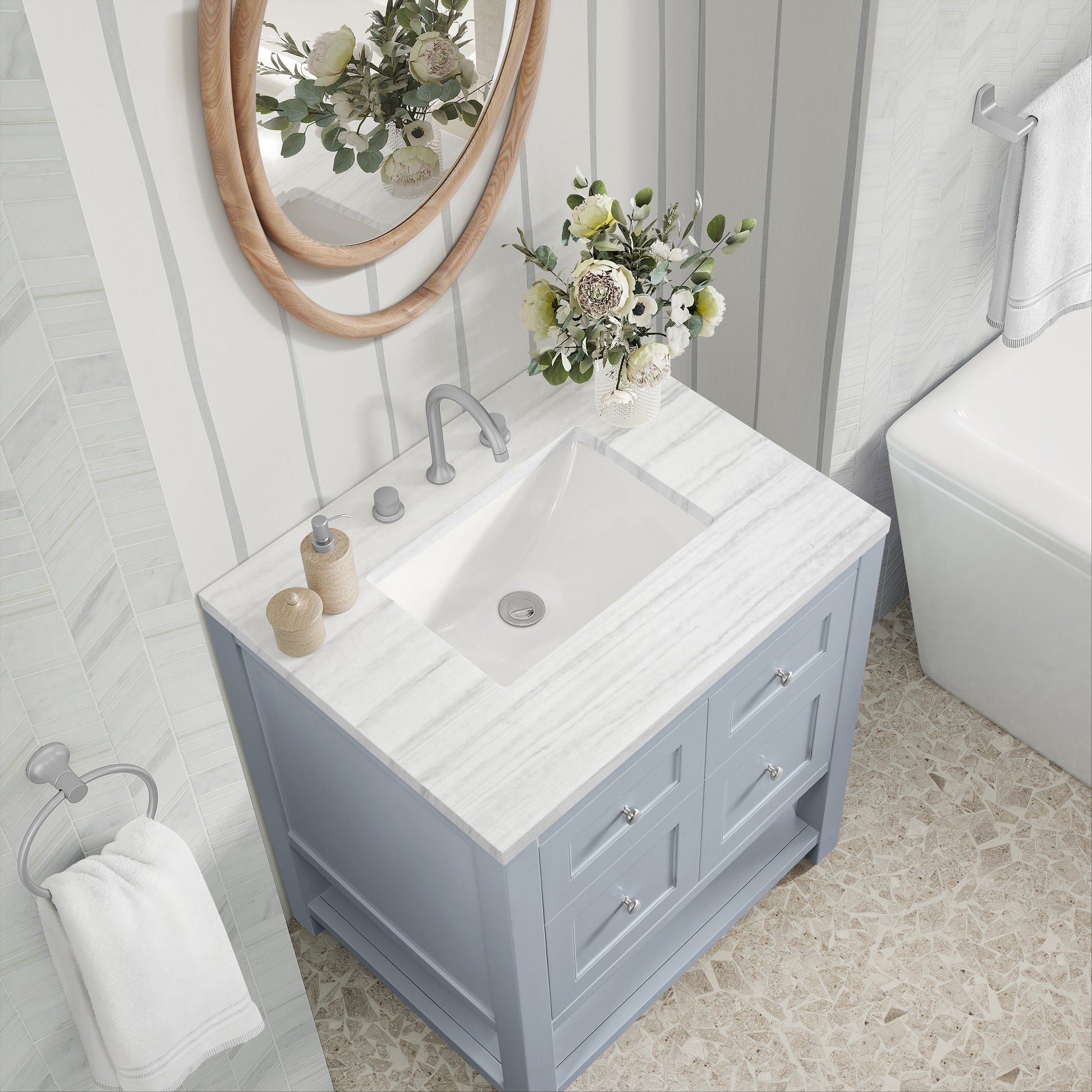 James Martin Vanities Breckenridge 30" Serenity Blue Single Vanity With 3cm Arctic Fall Solid Surface Top
