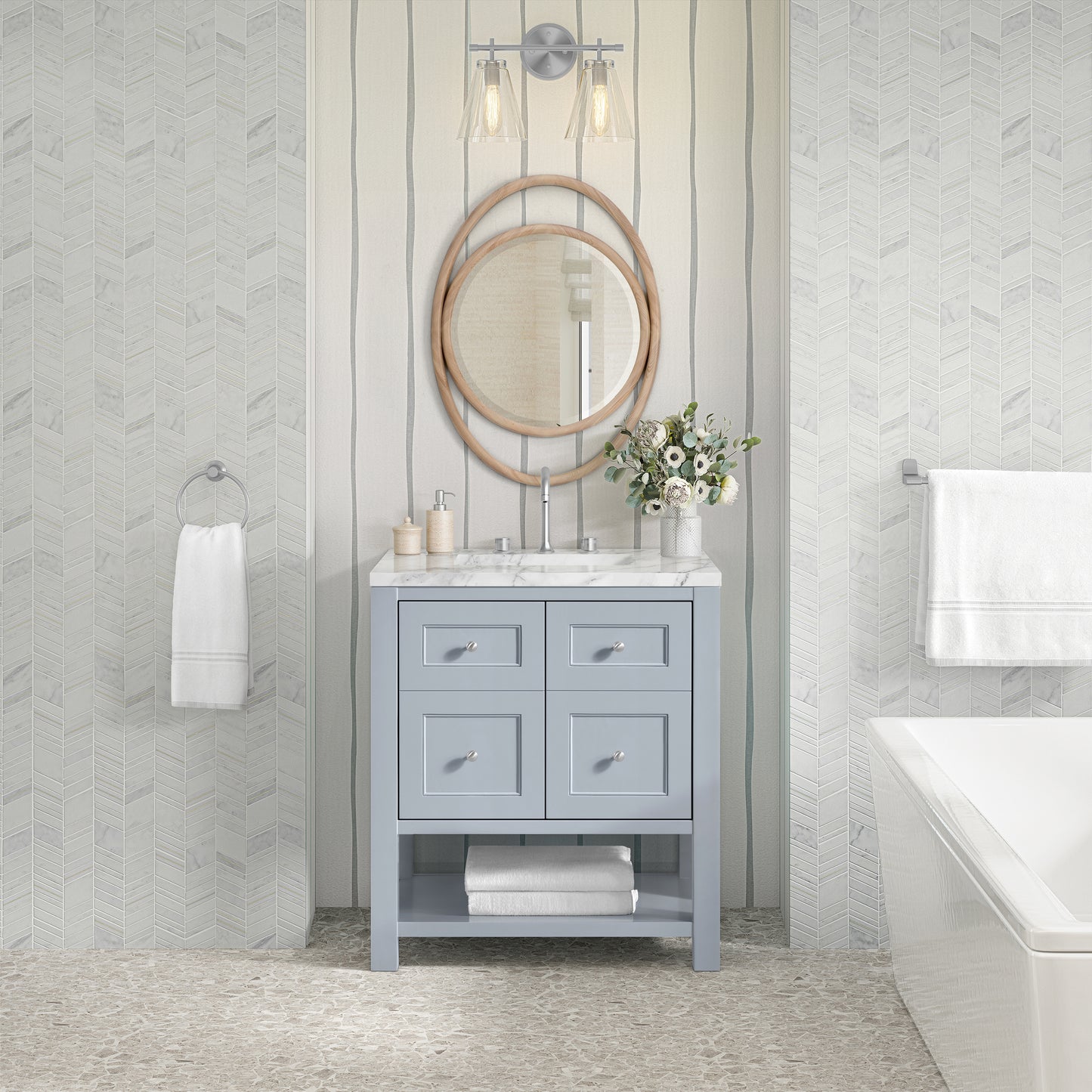 James Martin Vanities Breckenridge 30" Serenity Blue Single Vanity With 3cm Carrara Marble Top