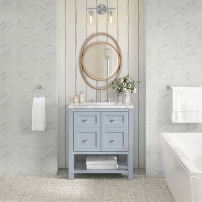 James Martin Vanities Breckenridge 30" Serenity Blue Single Vanity With 3cm Carrara Marble Top