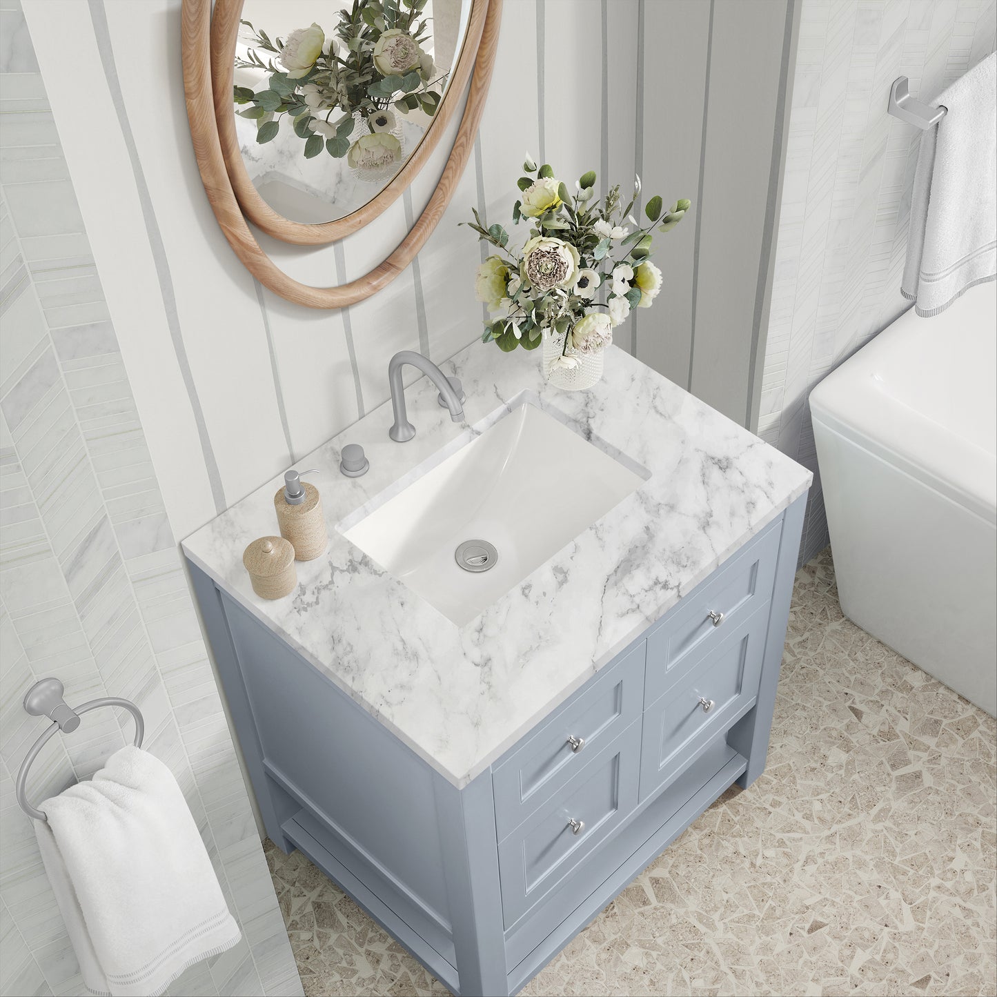 James Martin Vanities Breckenridge 30" Serenity Blue Single Vanity With 3cm Carrara Marble Top