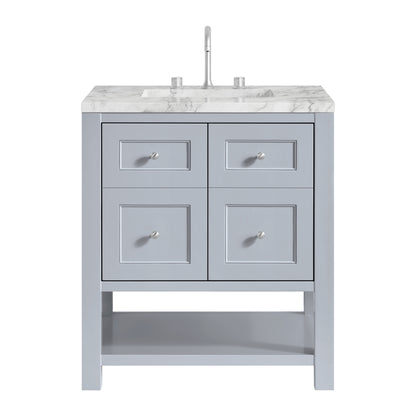 James Martin Vanities Breckenridge 30" Serenity Blue Single Vanity With 3cm Carrara Marble Top