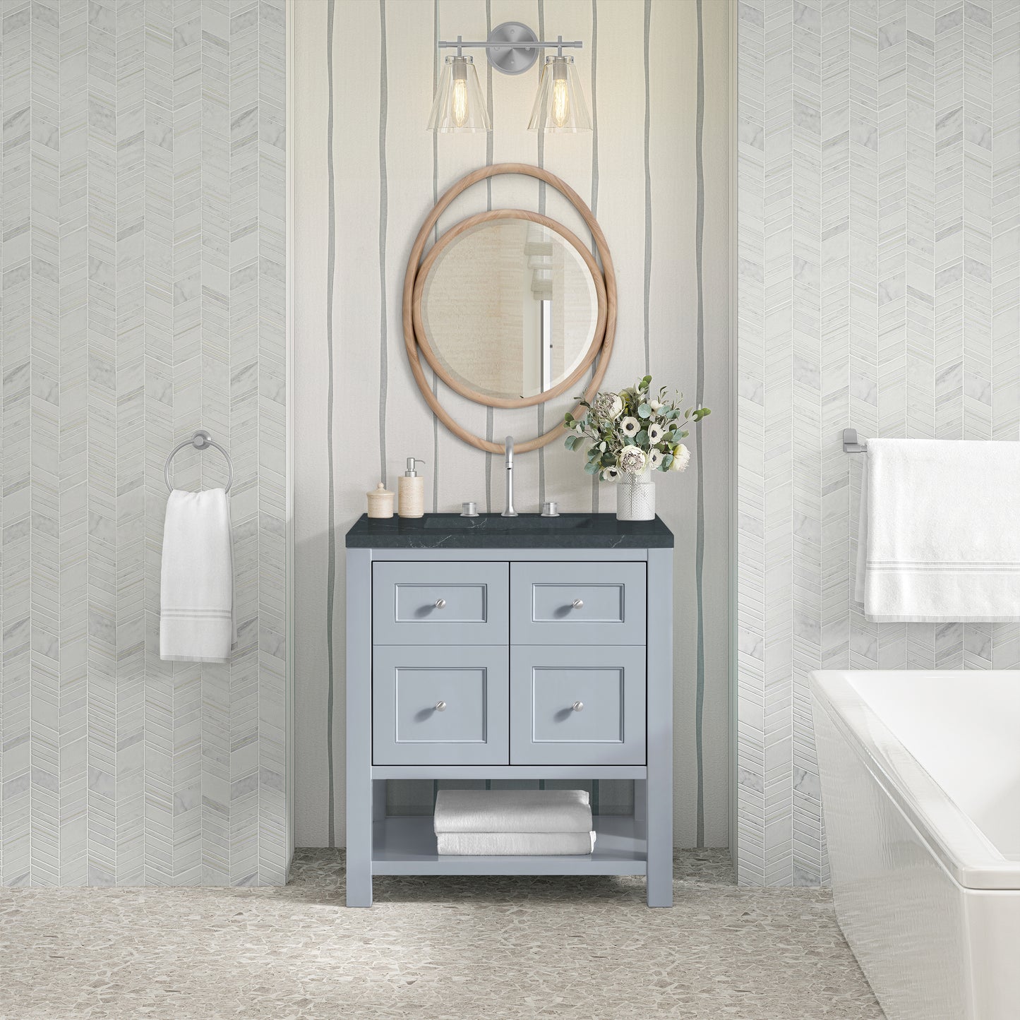 James Martin Vanities Breckenridge 30" Serenity Blue Single Vanity With 3cm Charcoal Soapstone Quartz Top