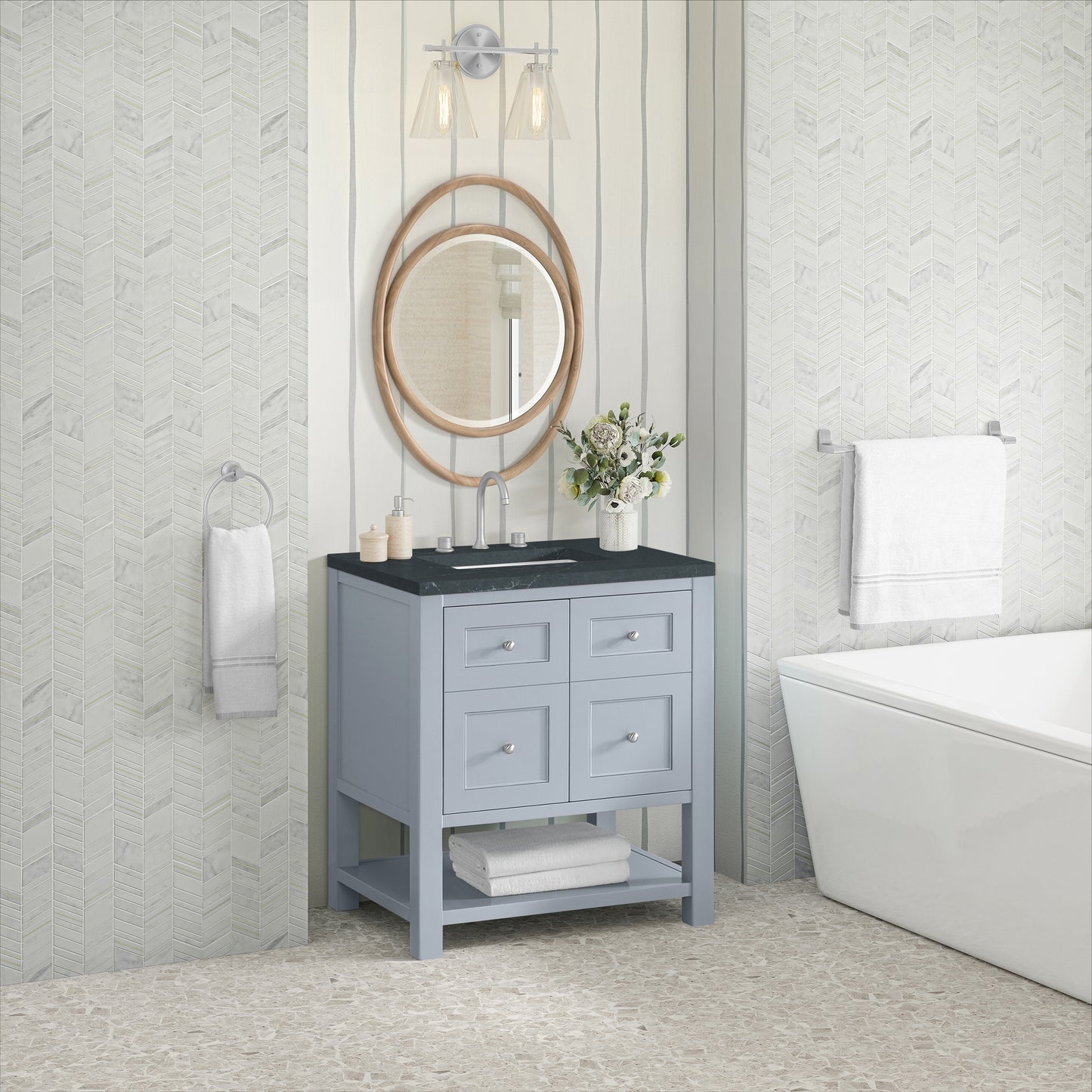James Martin Vanities Breckenridge 30" Serenity Blue Single Vanity With 3cm Charcoal Soapstone Quartz Top