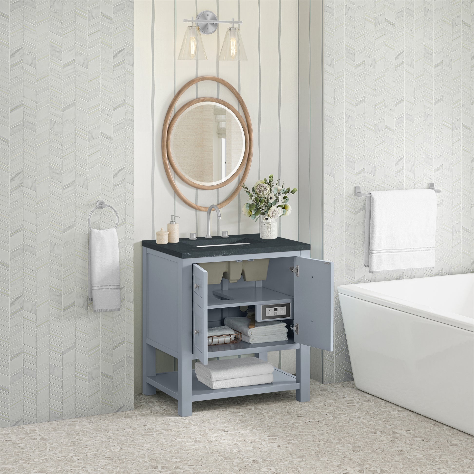 James Martin Vanities Breckenridge 30" Serenity Blue Single Vanity With 3cm Charcoal Soapstone Quartz Top