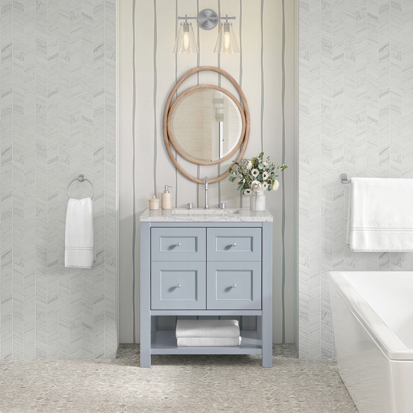 James Martin Vanities Breckenridge 30" Serenity Blue Single Vanity With 3cm Eternal Jasmine Pearl Quartz Top
