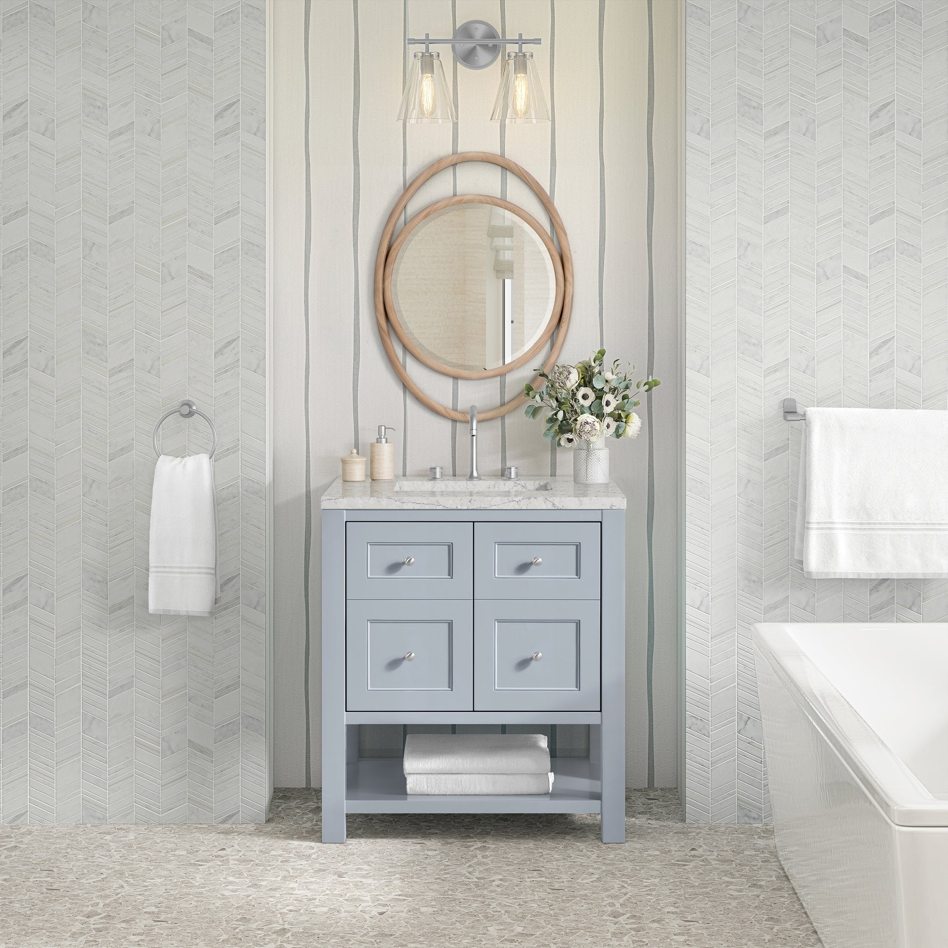 James Martin Vanities Breckenridge 30" Serenity Blue Single Vanity With 3cm Eternal Jasmine Pearl Quartz Top