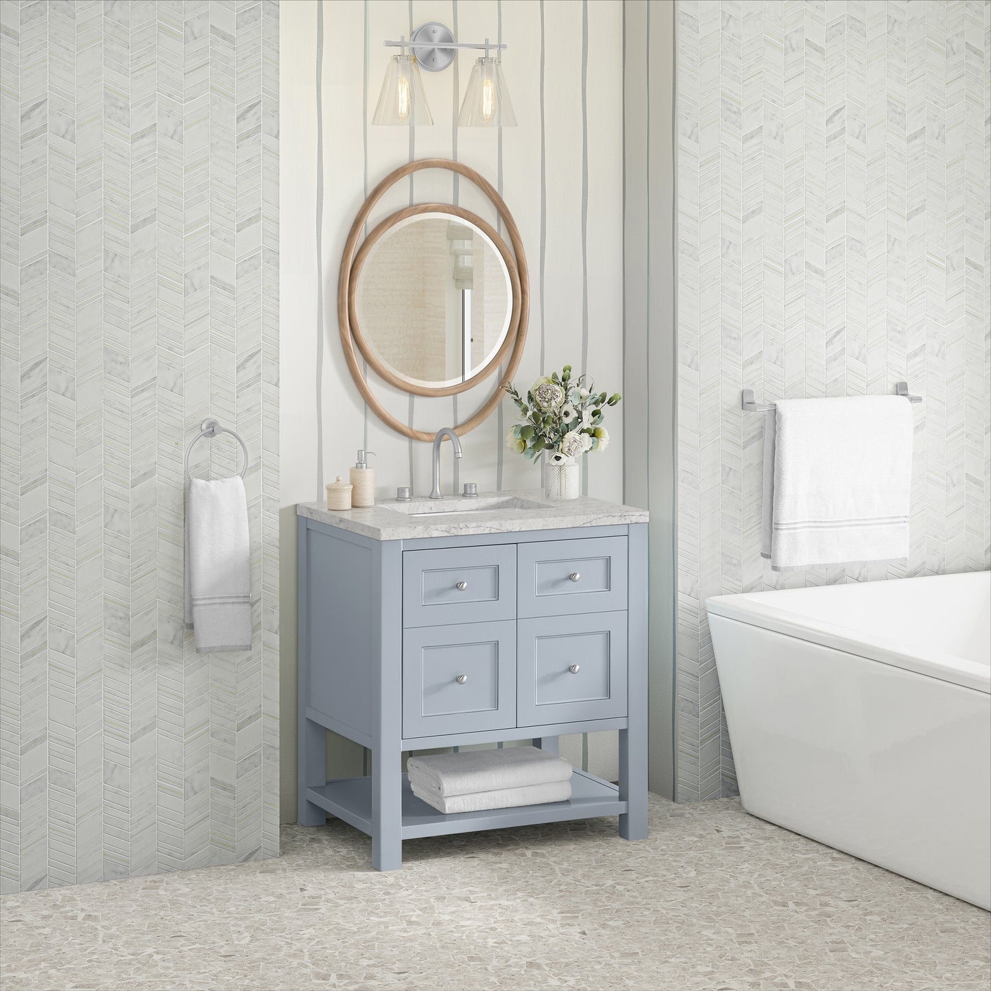 James Martin Vanities Breckenridge 30" Serenity Blue Single Vanity With 3cm Eternal Jasmine Pearl Quartz Top