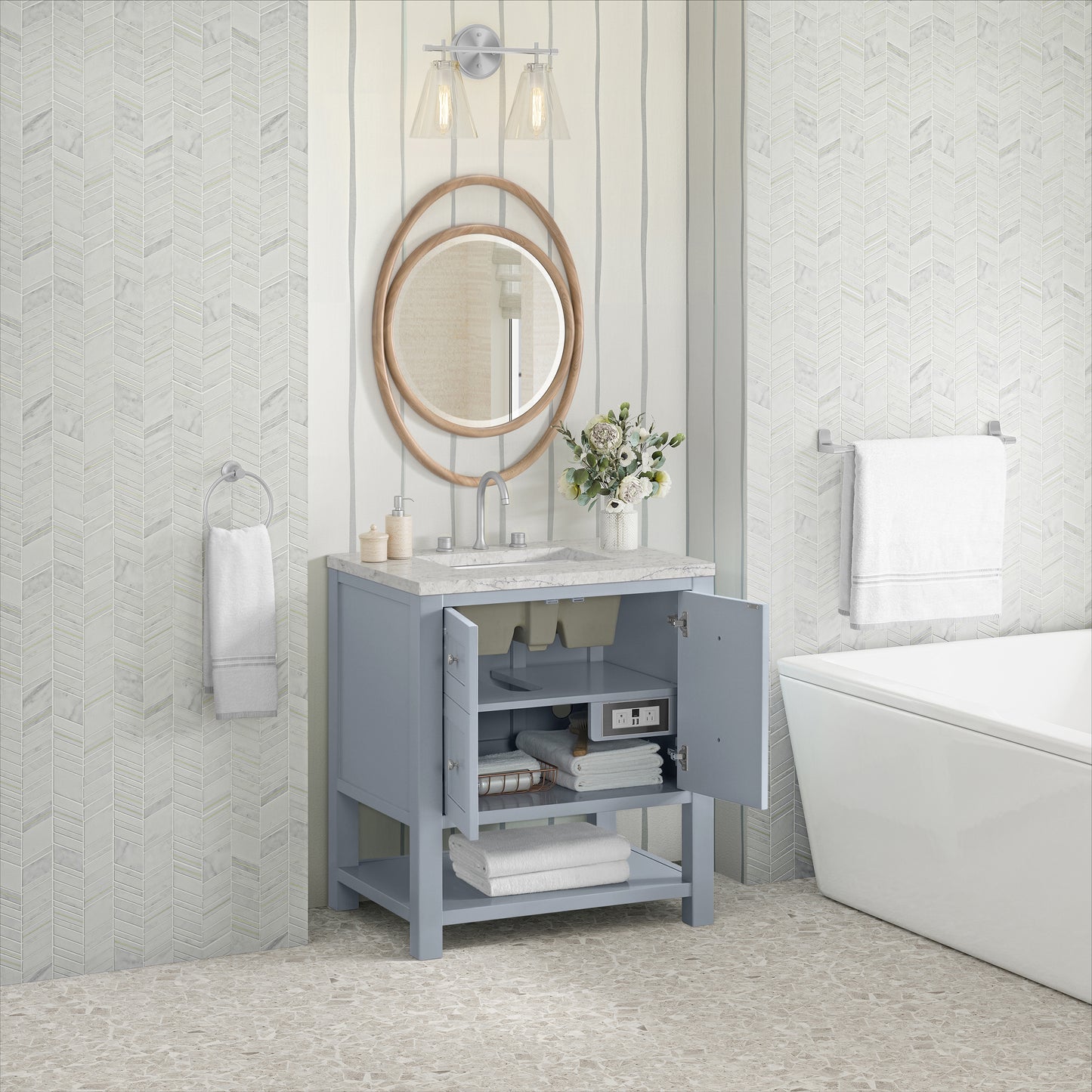 James Martin Vanities Breckenridge 30" Serenity Blue Single Vanity With 3cm Eternal Jasmine Pearl Quartz Top