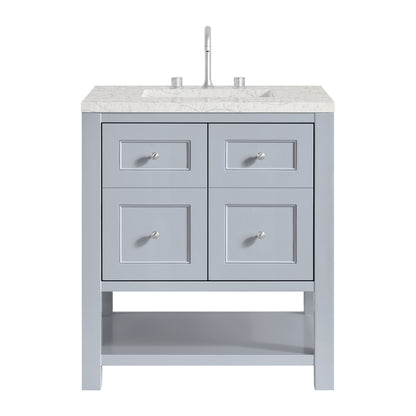 James Martin Vanities Breckenridge 30" Serenity Blue Single Vanity With 3cm Eternal Jasmine Pearl Quartz Top