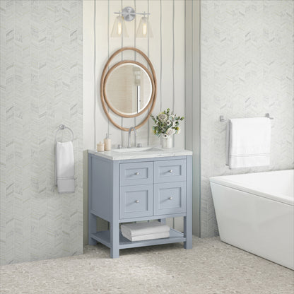 James Martin Vanities Breckenridge 30" Serenity Blue Single Vanity With 3cm Ethereal Noctis Quartz Top