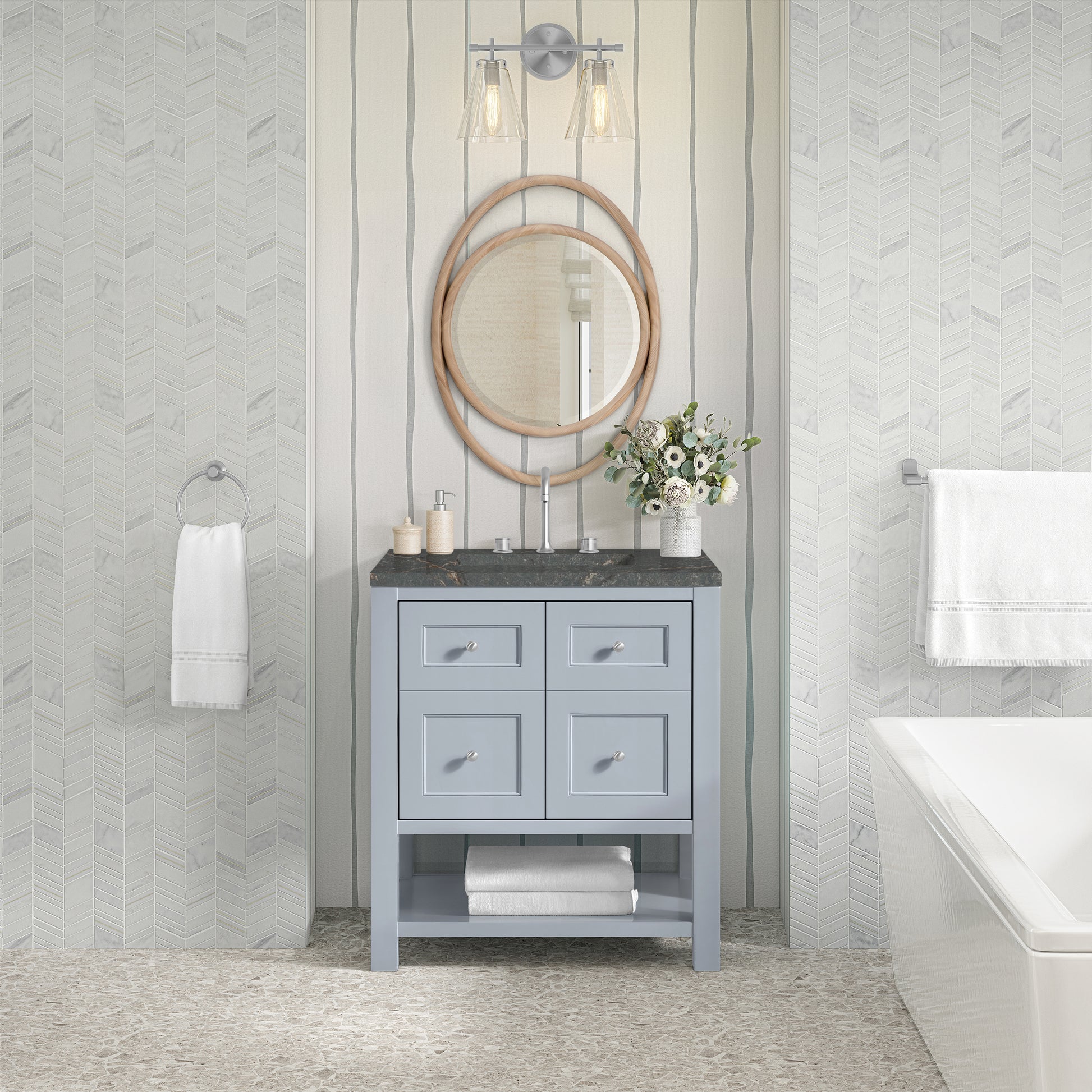 James Martin Vanities Breckenridge 30" Serenity Blue Single Vanity With 3cm Parisien Bleu Quartz Top