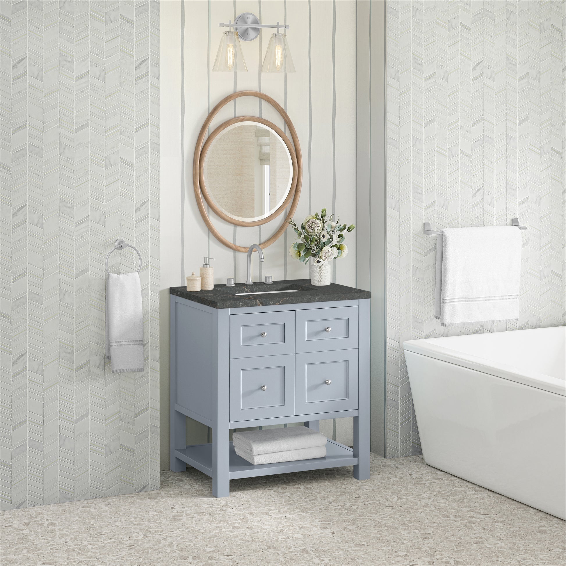 James Martin Vanities Breckenridge 30" Serenity Blue Single Vanity With 3cm Parisien Bleu Quartz Top