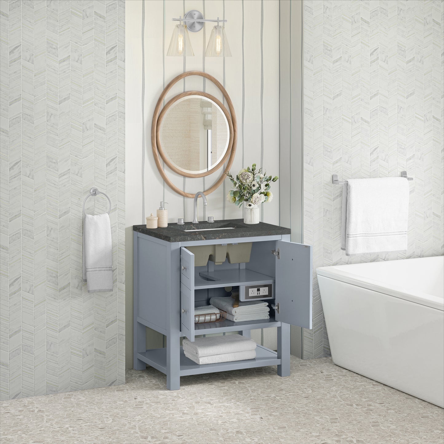 James Martin Vanities Breckenridge 30" Serenity Blue Single Vanity With 3cm Parisien Bleu Quartz Top