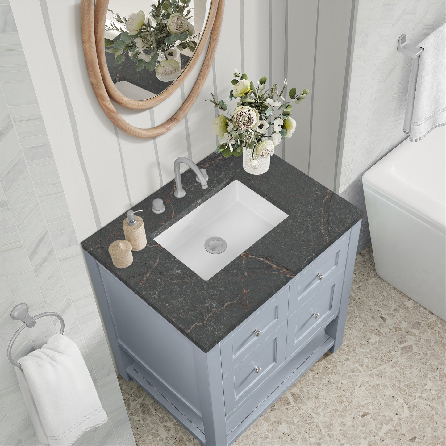James Martin Vanities Breckenridge 30" Serenity Blue Single Vanity With 3cm Parisien Bleu Quartz Top