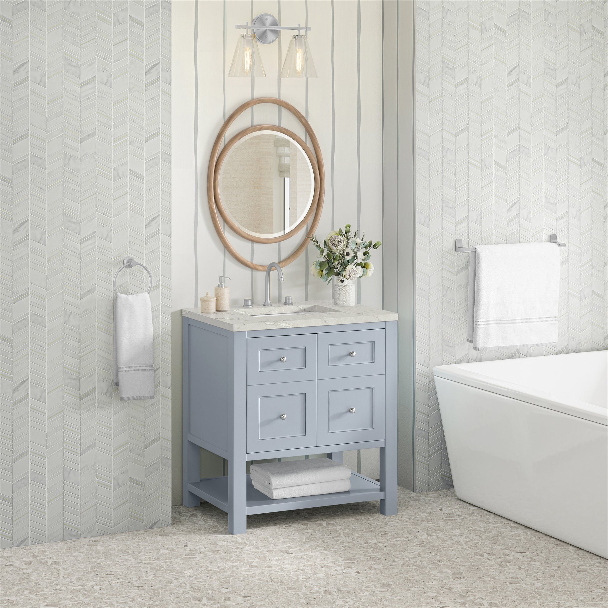 James Martin Vanities Breckenridge 30" Serenity Blue Single Vanity With 3cm Victorian Silver Quartz Top