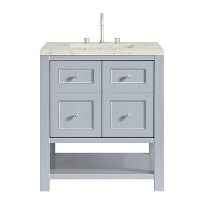 James Martin Vanities Breckenridge 30" Serenity Blue Single Vanity With 3cm Victorian Silver Quartz Top