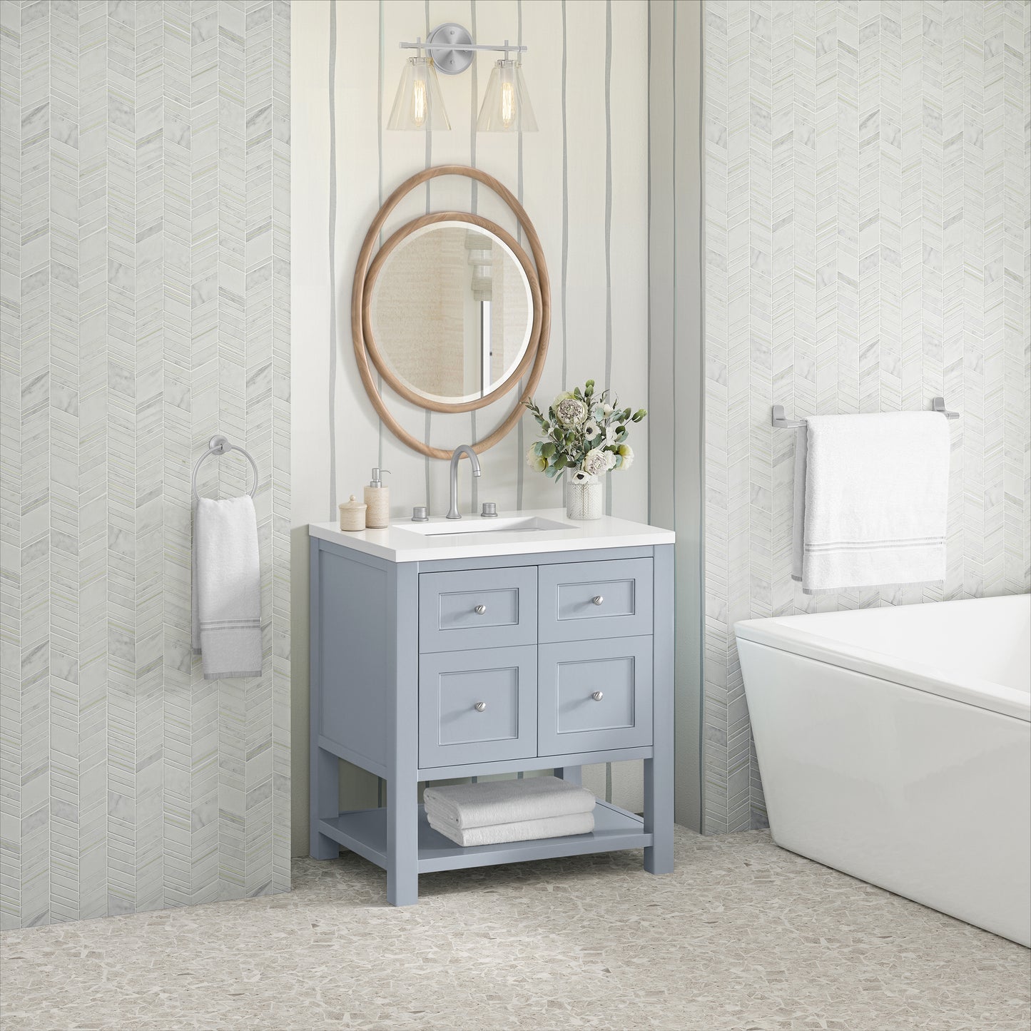 James Martin Vanities Breckenridge 30" Serenity Blue Single Vanity With 3cm White Zeus Quartz Top