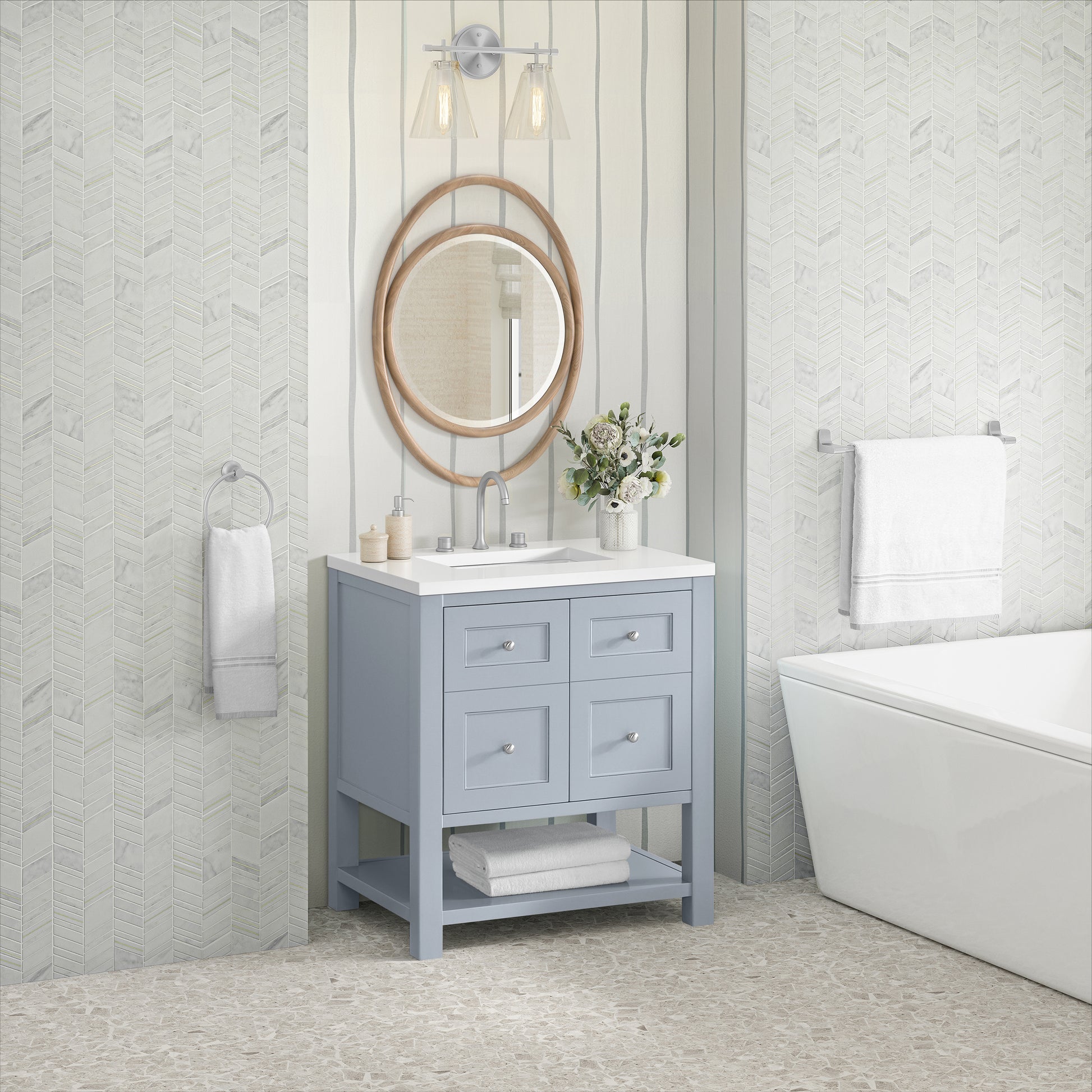 James Martin Vanities Breckenridge 30" Serenity Blue Single Vanity With 3cm White Zeus Quartz Top