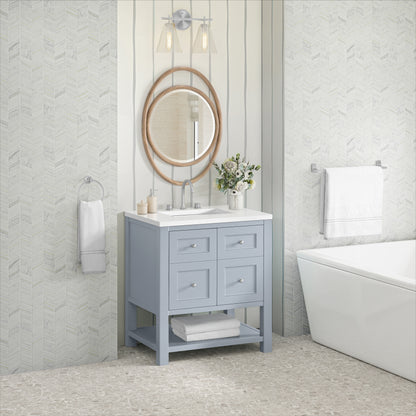 James Martin Vanities Breckenridge 30" Serenity Blue Single Vanity With 3cm White Zeus Quartz Top